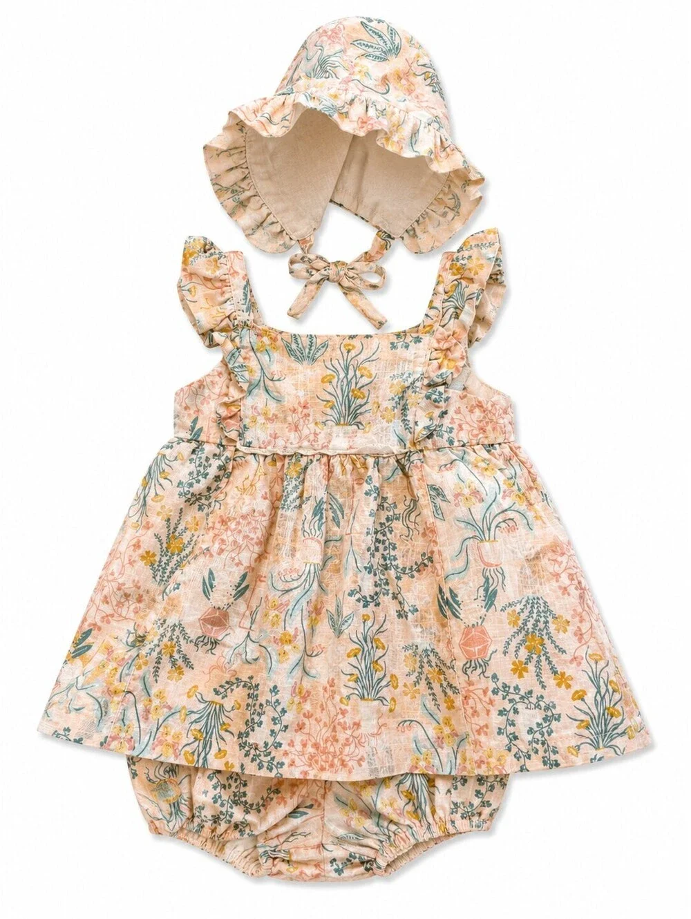 Joie Floral Dress Bonnet Bloomers Set Baby Girl 6-9M